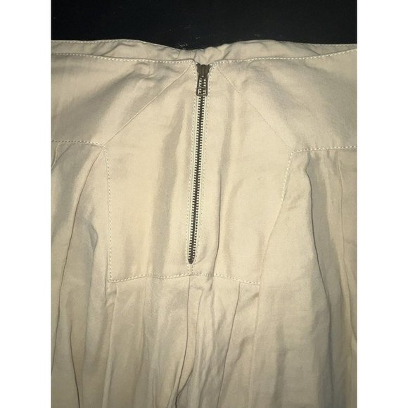 Linen Blend Pleated Skirt Big Zipper Khaki Tan Flare Western Boho Size 12 Greece - Picture 3 of 9
